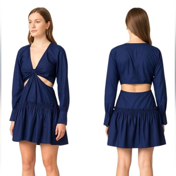 Jason Wu Navy Long Sleeve Plunge Cutout Dress, Size M - Picture 1 of 8
